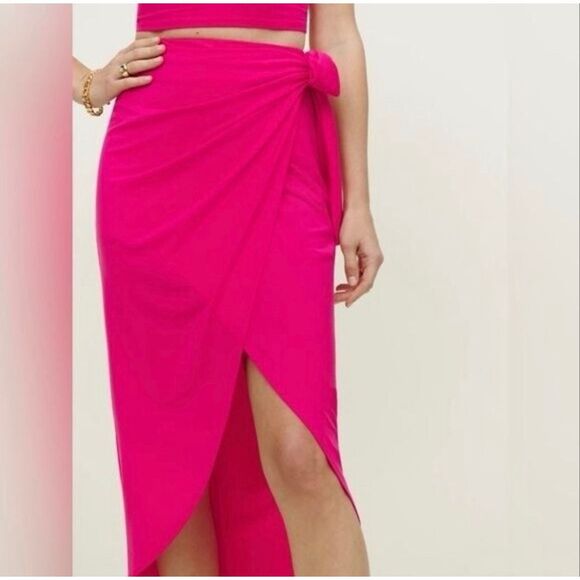 Reformation Dresses & Skirts - Reformation Rika Wrap Midi Skirt XS Hot Pink Lyocell Tie Waist Vacation